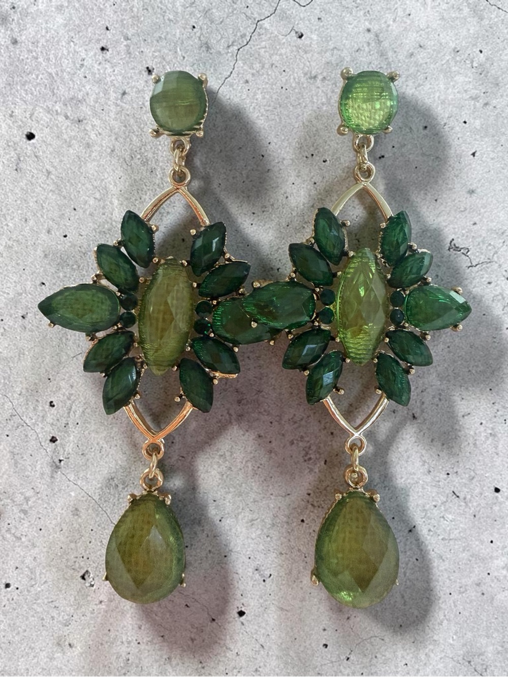Green Crystal Drop Statement Earrings
